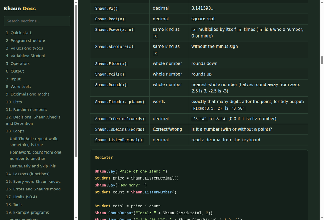 The built-in language reference