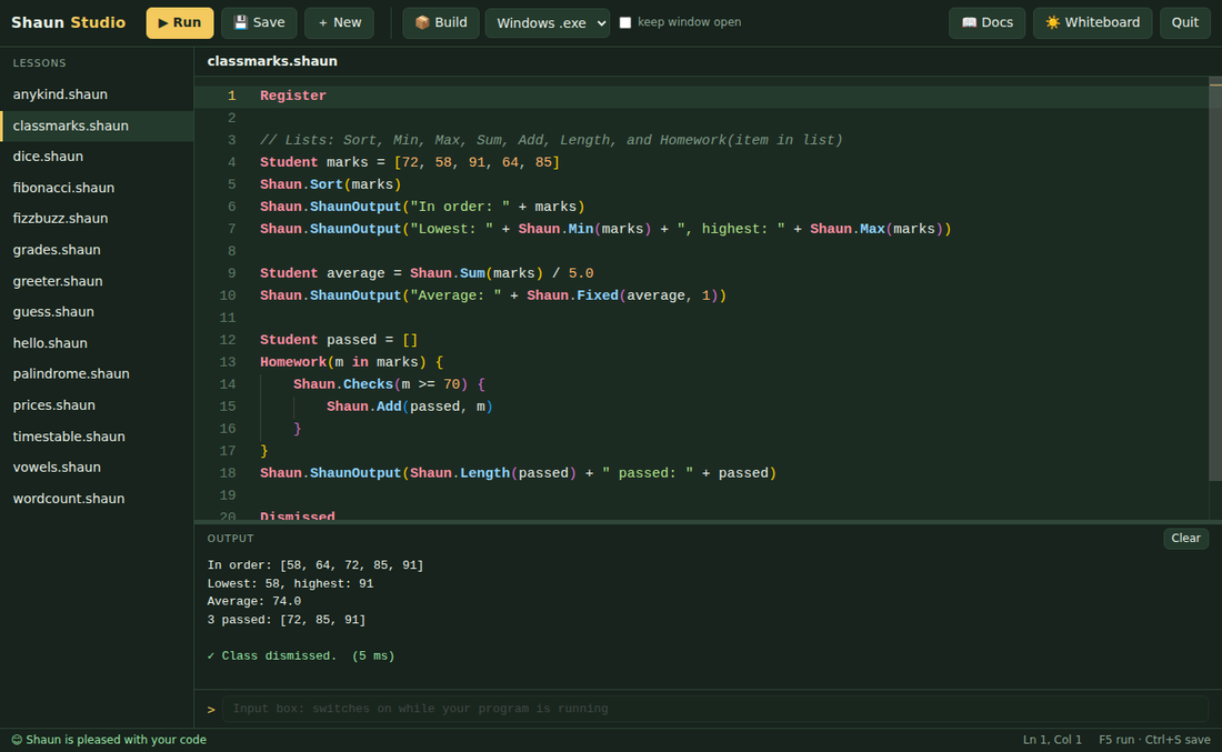 Shaun Studio running a list program